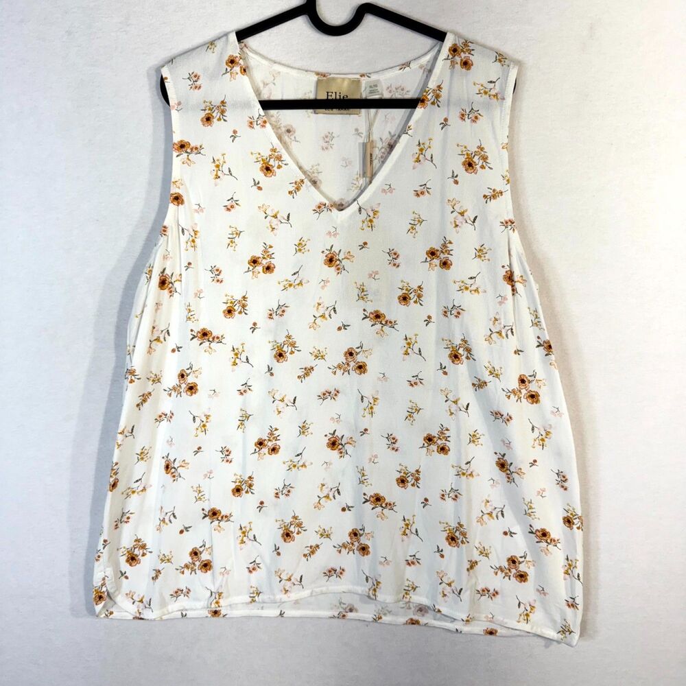 Elie Tahari Lightweight Floral Tank Blouse White & Yellow Women's Size XL NEW